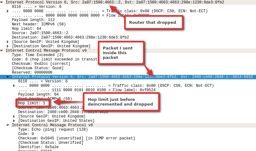 IPv6 ICMP packet in wireshark