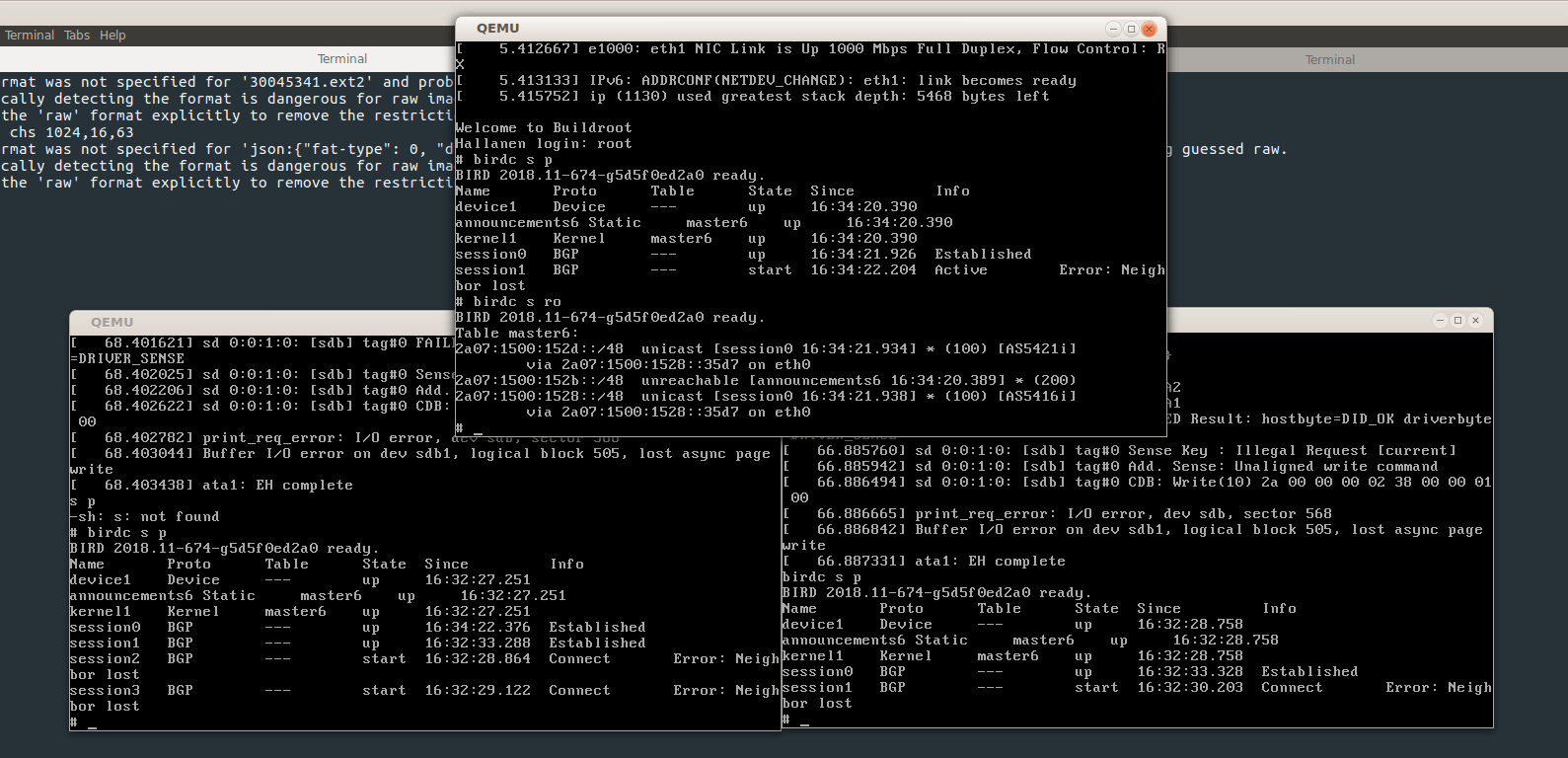 test systems running and communicating