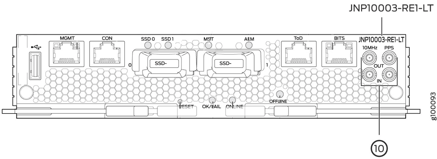 juniper supervisor card with the 10mhz and PPS ports highlighted