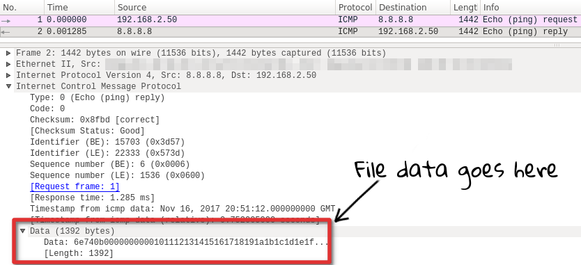 Wireshark view of a ping packet