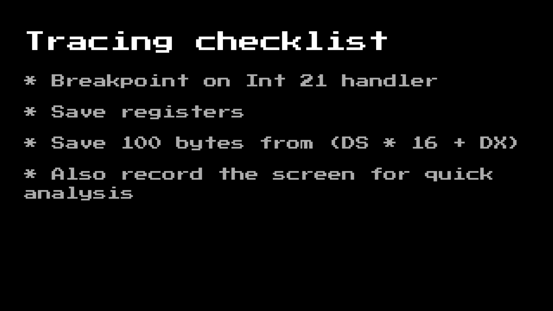 tracing checklist