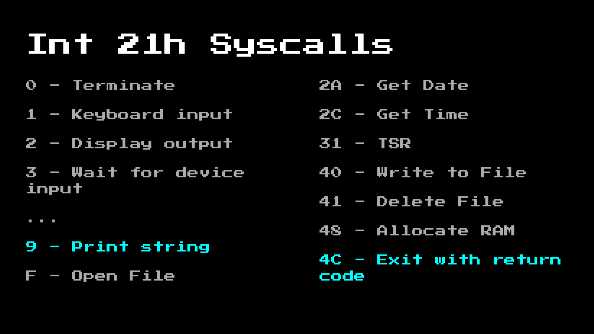 MS-DOS syscall highlighted