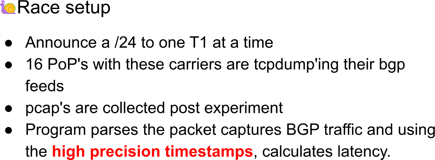 slide containing the setup of the bgp race