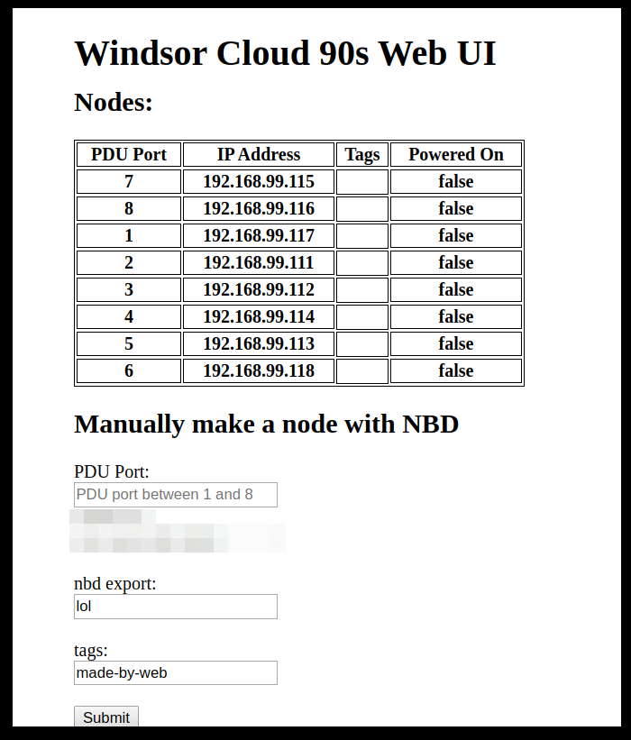 the html tables UI of my mini cloud