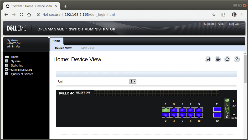 Dell Switch admin UI