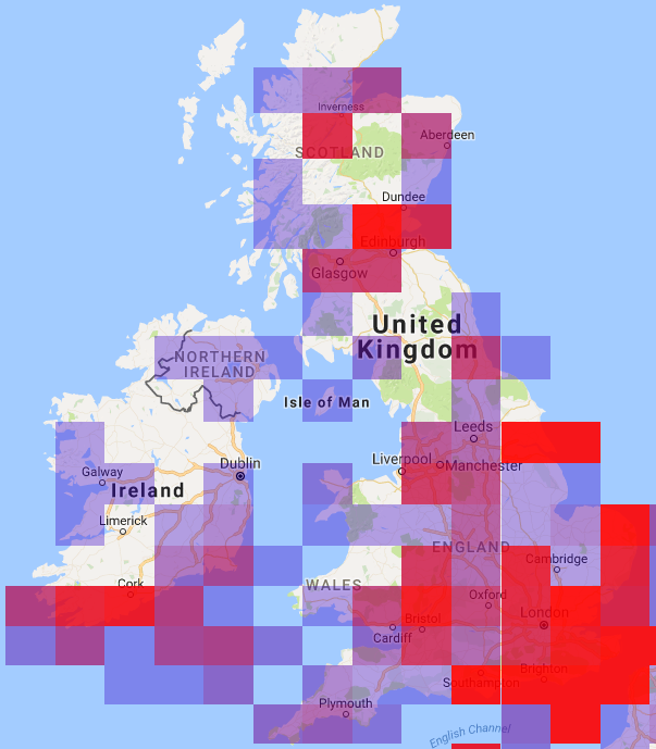 A view from aprs.fi, highlighting hotspots of AX.25 activity