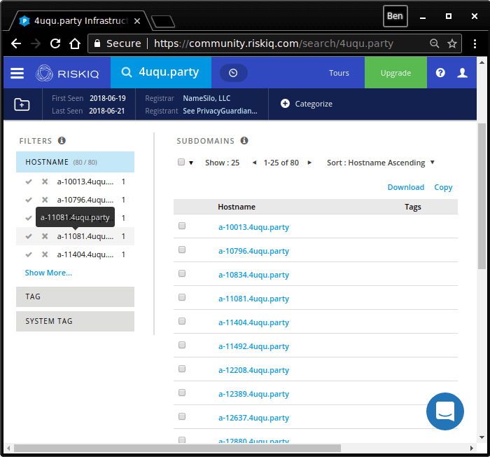 A DNS harvester lookup