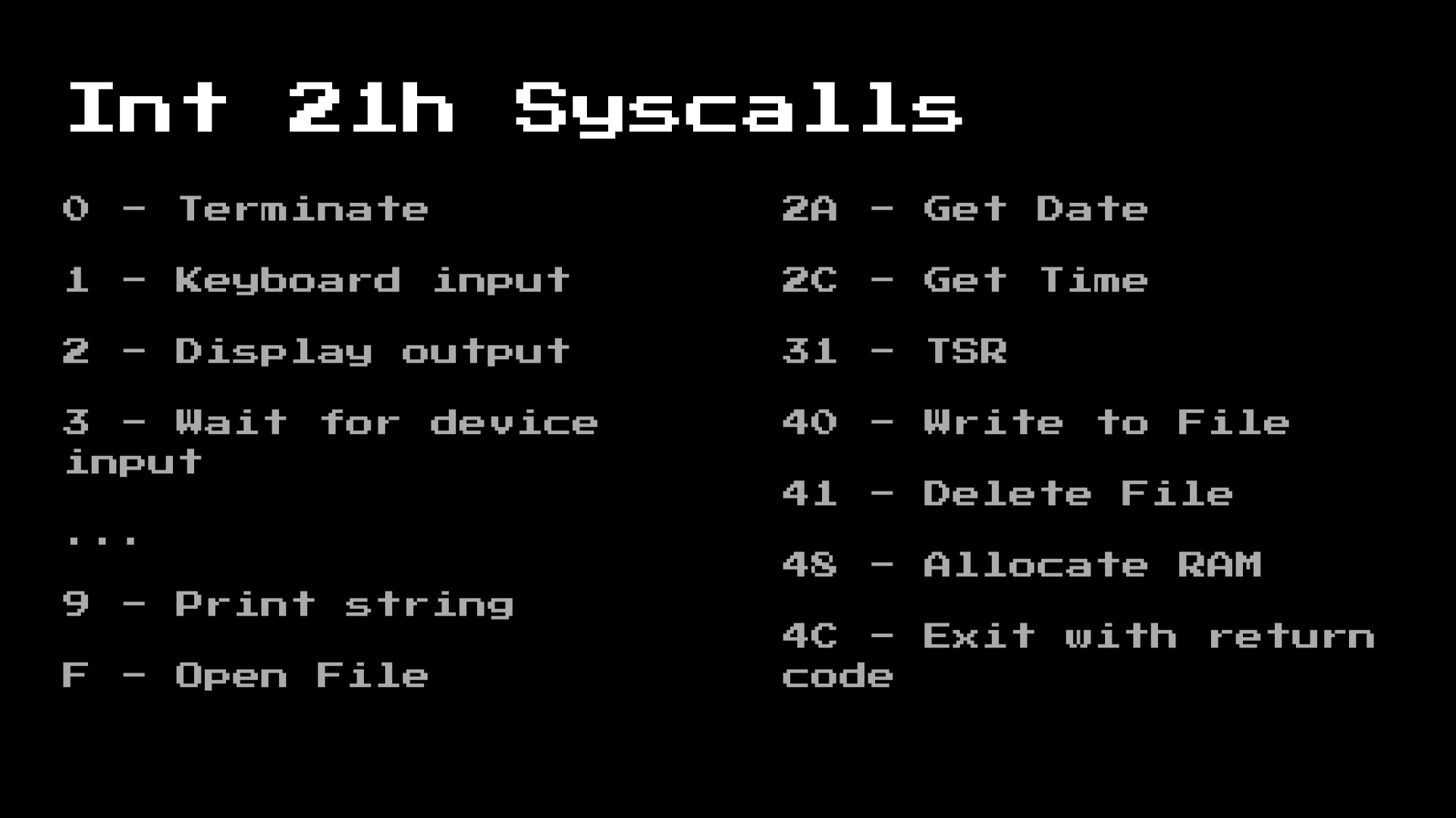 MSDOS syscall small list