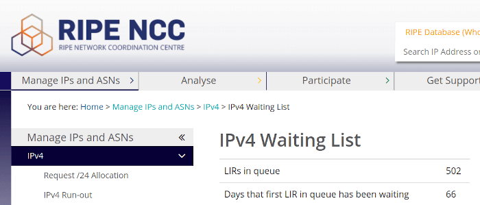 RIPE v4 waiting list