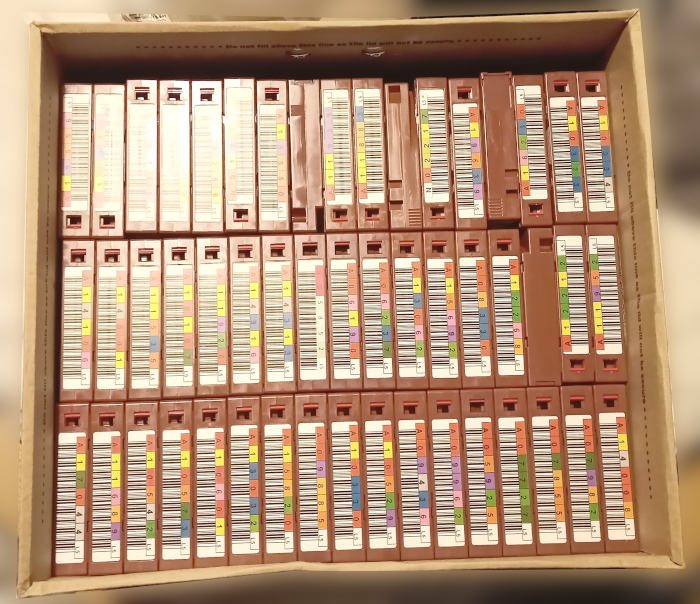 A box of used LTO5 tape